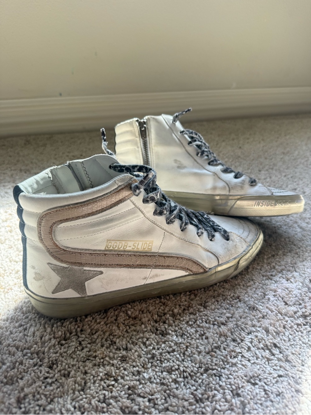 Golden Goose White & Beige High-Top Sneakers - Picture 2 of 5